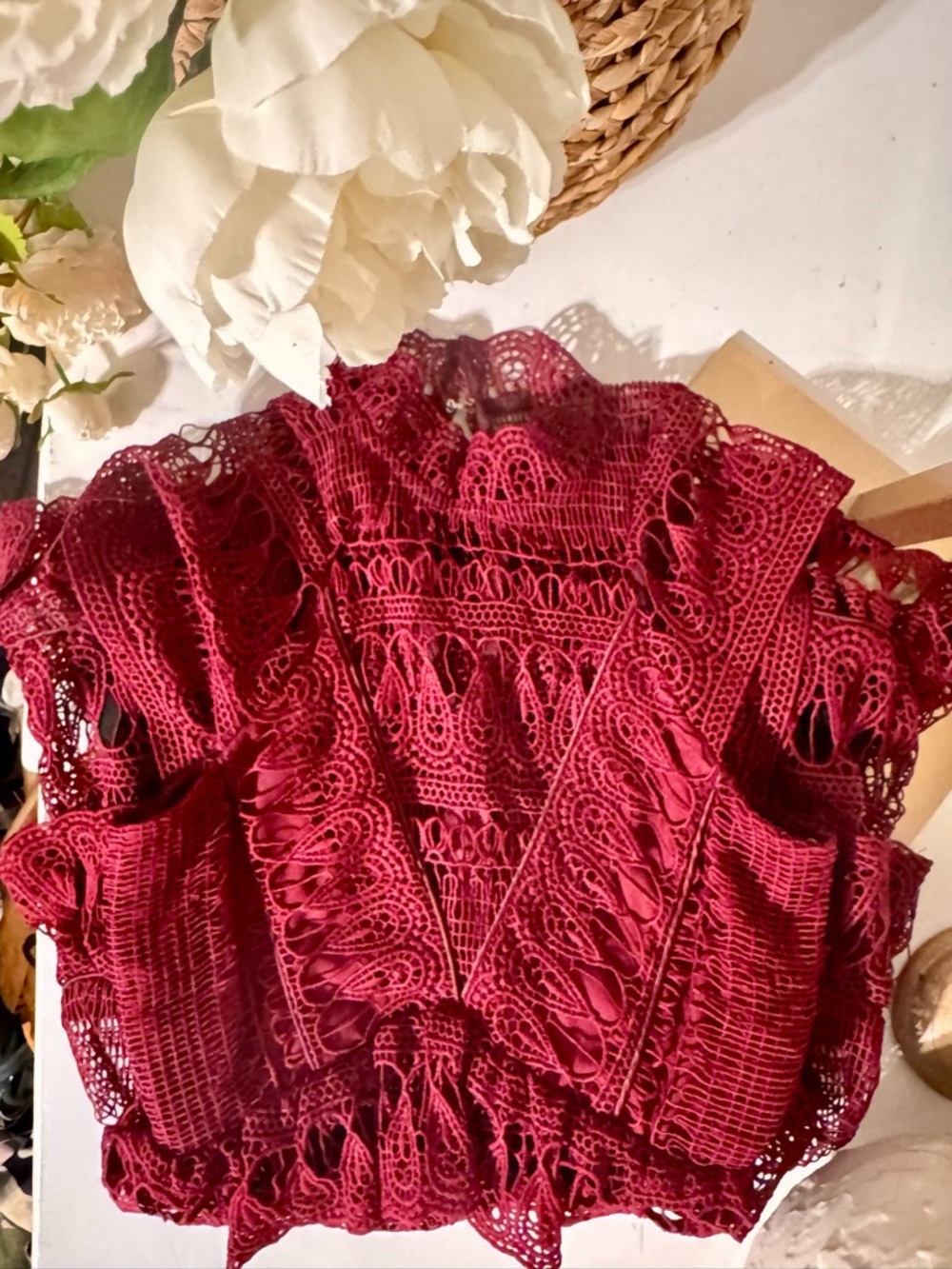 Self-Portrait Burgundy Lace Tiered Mini Dress - Picture 8 of 9